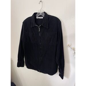 Jane Ashley L XL Black corduroy full zip long sleeve shirt pocket